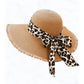 Raw Edge Sun Hat with Leopard Ribbon