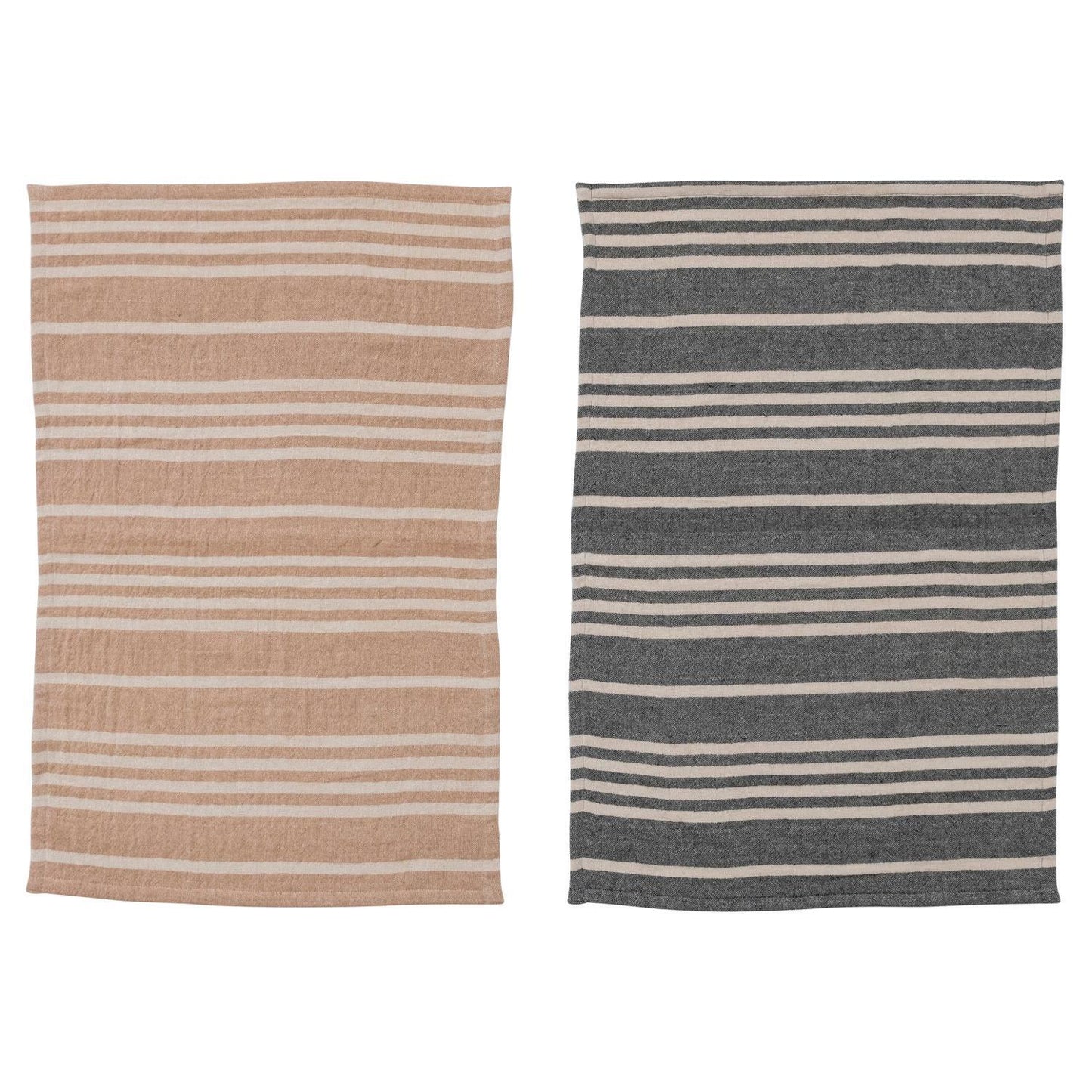 Cotton Double Cloth Striped Tea Towels with Jute & Wood Bead Tie