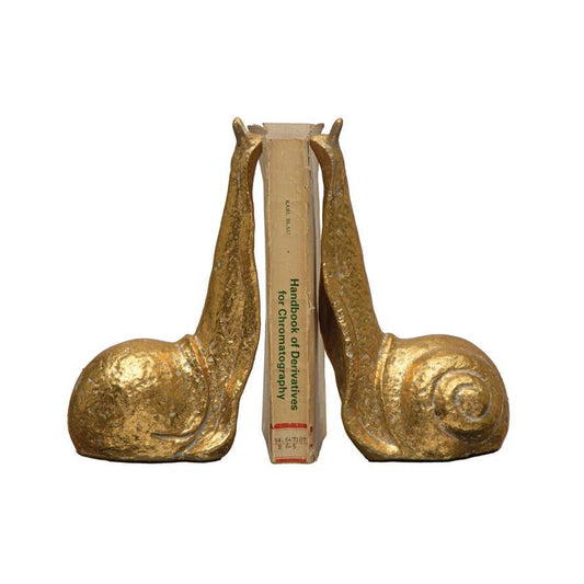 Cast Iron Snail Bookends with Distressed Gold Finish