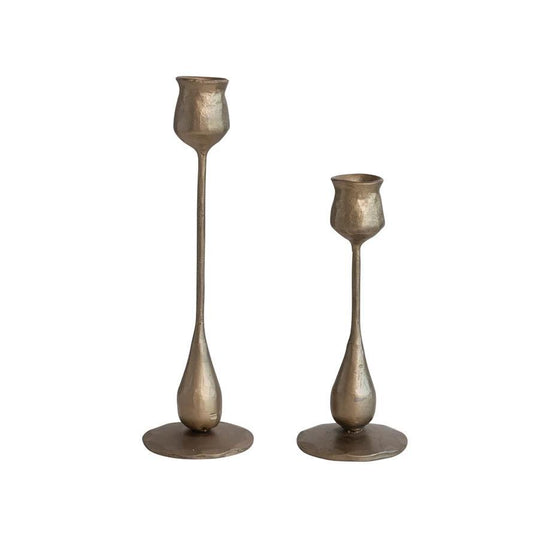 Hand-Forged Iron Taper Holders with Antique Brass Finish,
