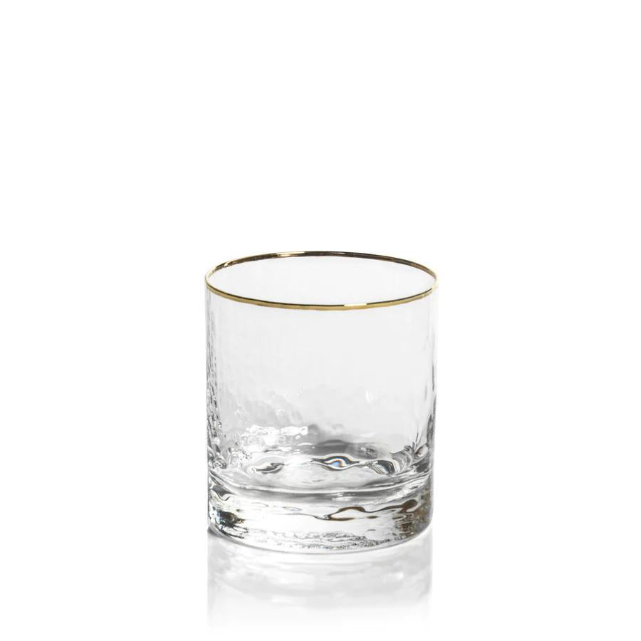 Negroni Hammered Double Old Fashioned Glass - Clear with Gold Rim