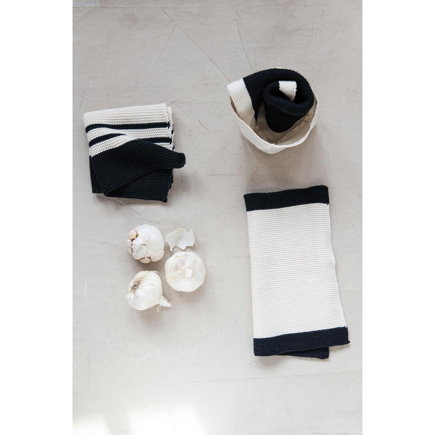 Cotton Knit Striped Dish Cloth Set