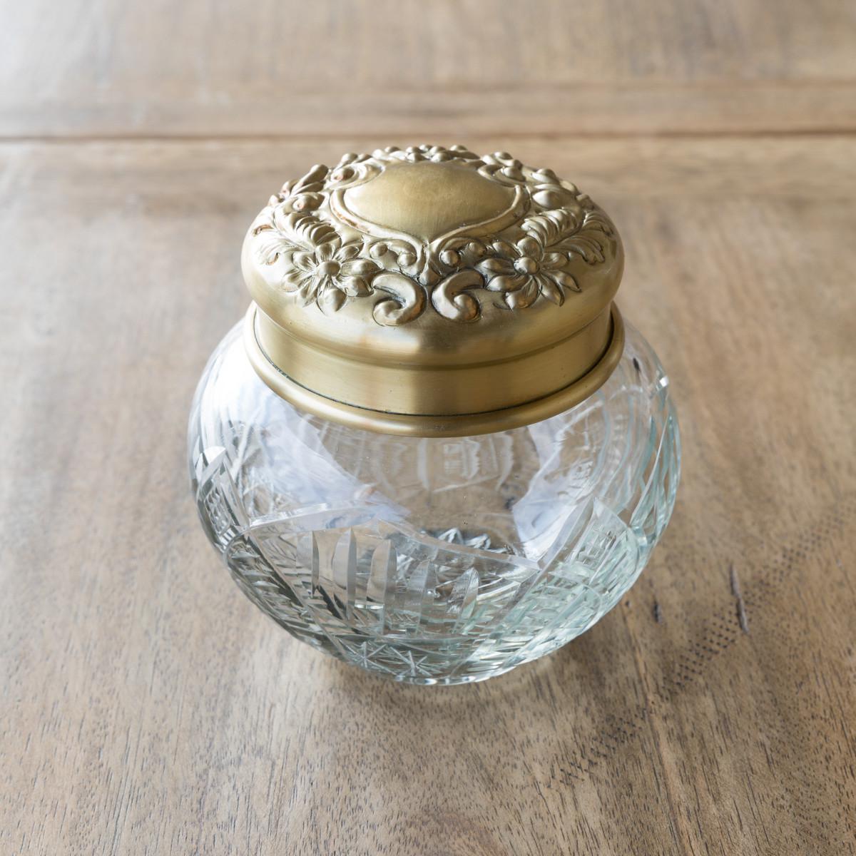 Antique Brass and Glass Pot Belly Jar