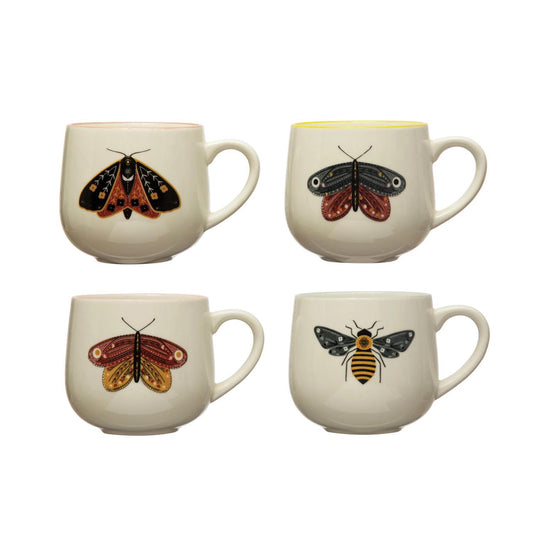 Stoneware Mug with Insect and Colored Rim