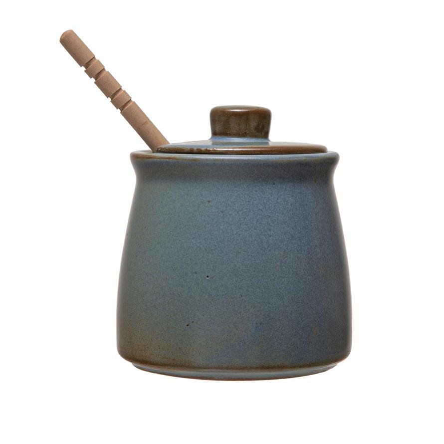 Blue Stoneware Honey Jar