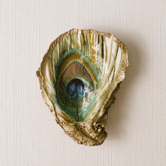 Oyster Shell Jewelry Dish - Peacock Feather