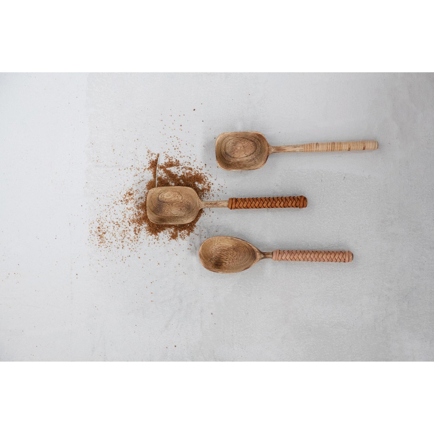 Mango Wood Spoon with Bamboo and Leather Wrapped Handles