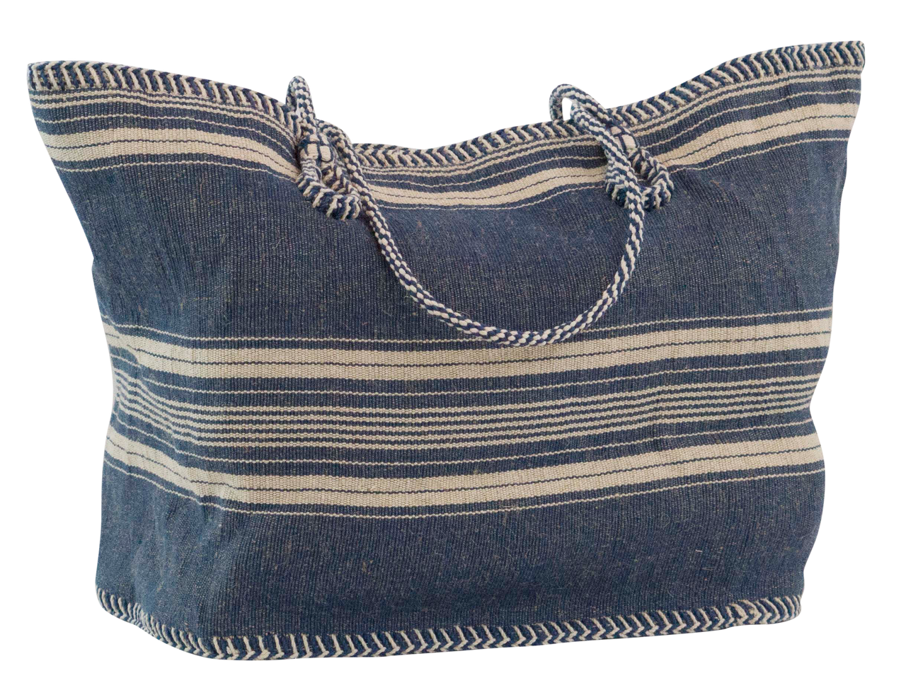 Cabana Blue Jute Extra Large Tote with Rope Handles