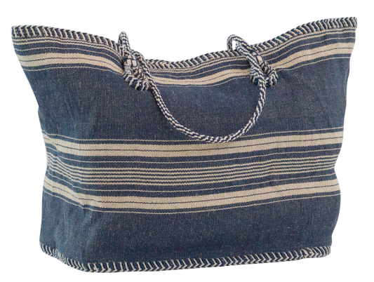 Cabana Blue Jute Extra Large Tote with Rope Handles
