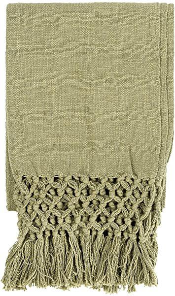 Olive Woven Throw with Crochet & Fringe