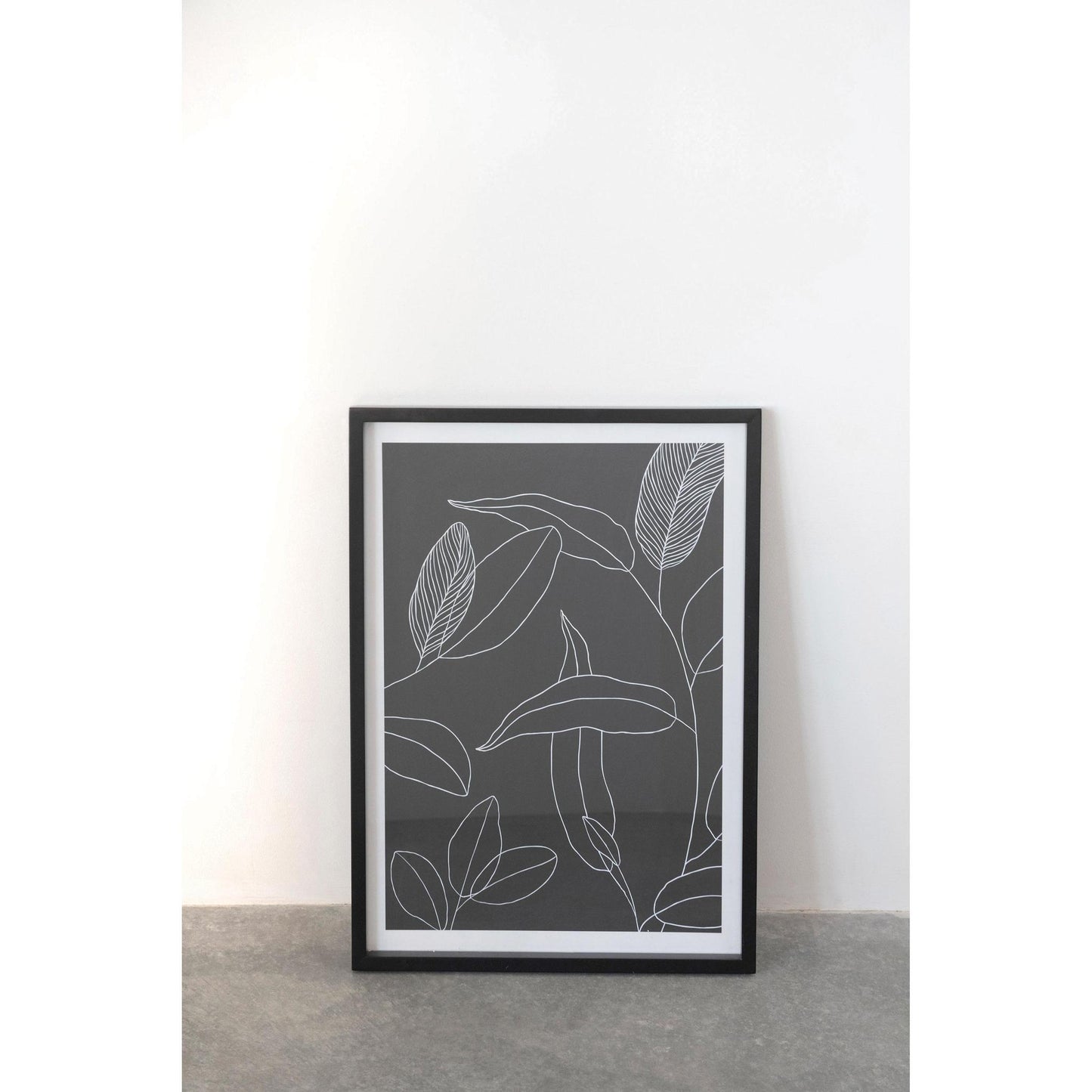 Wood and Glass Framed Leaf Drawing
