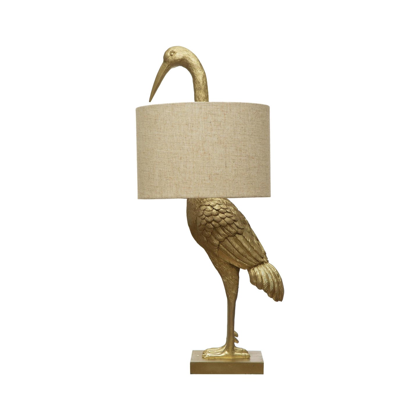 Resin Bird Table Lamp with White Linen Shade
