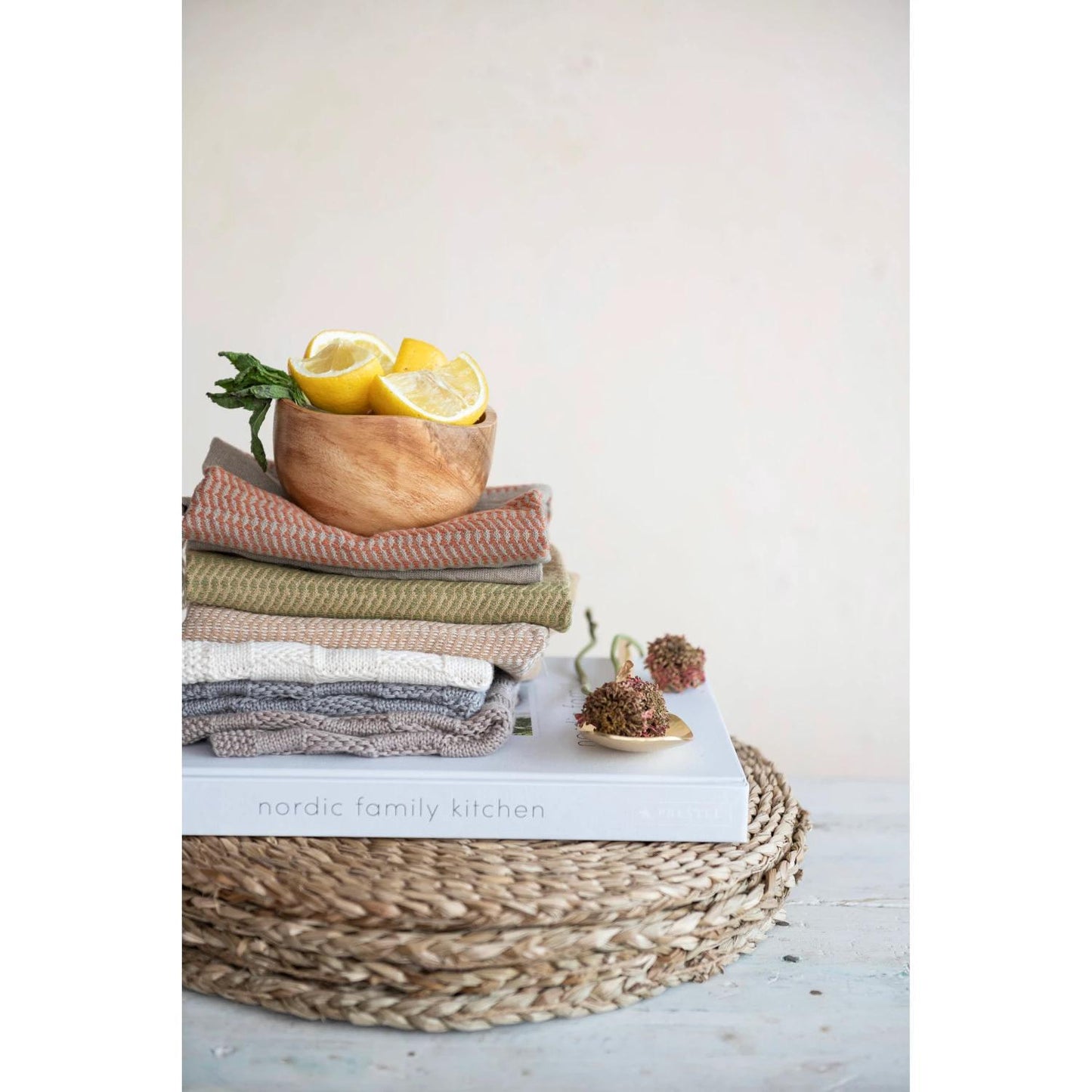 Cotton Blend Dish Towels with Weave Pattern