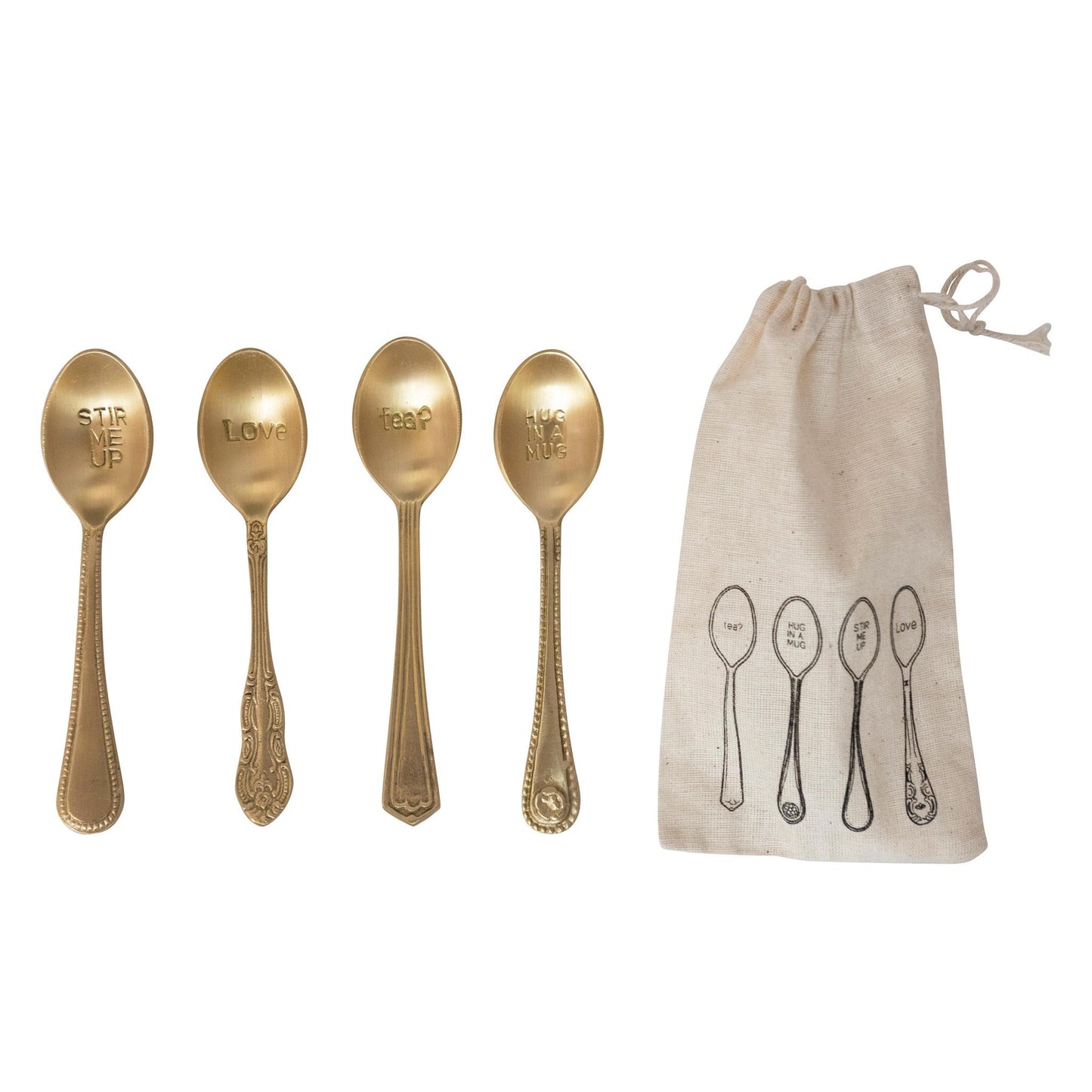 Brass Spoon Set with Engraved Sayings