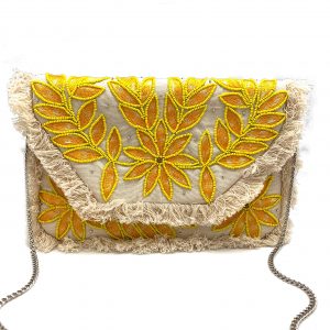 Yellow Floral Jute Clutch